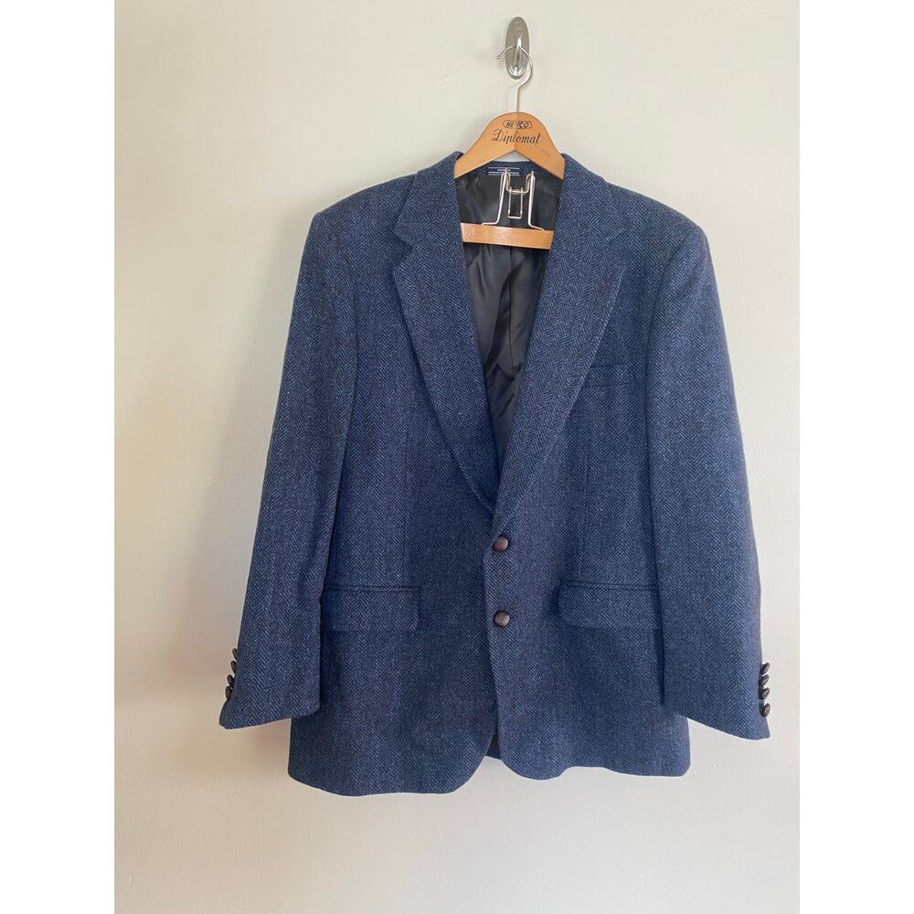 Vintage Woolrich mens blazer sport coat 2 button jacket 43r tweed wool blue